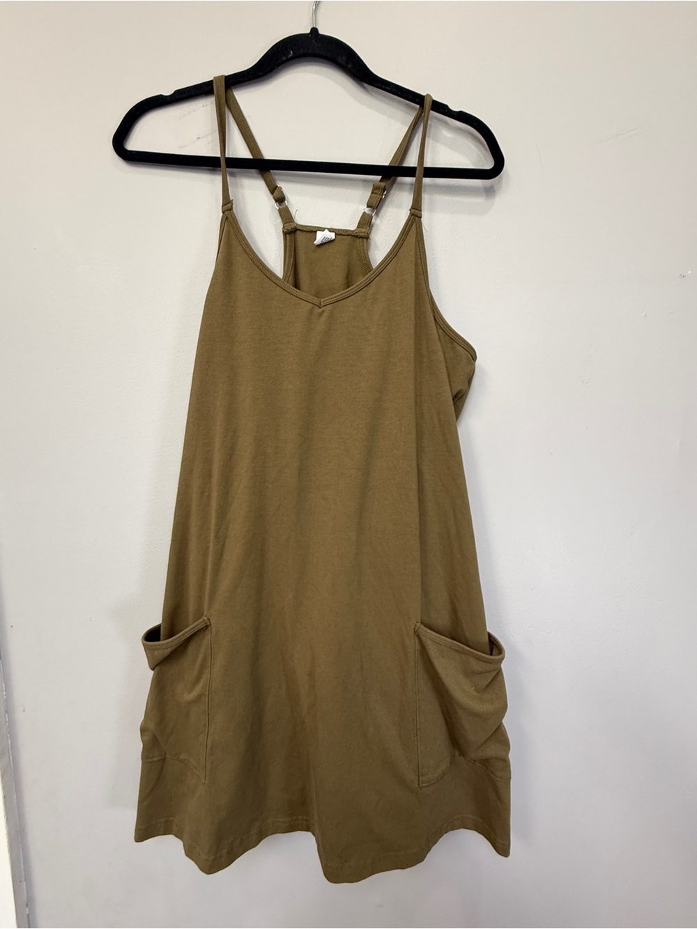 Casual Slip Dress with Pockets - Olive Brown